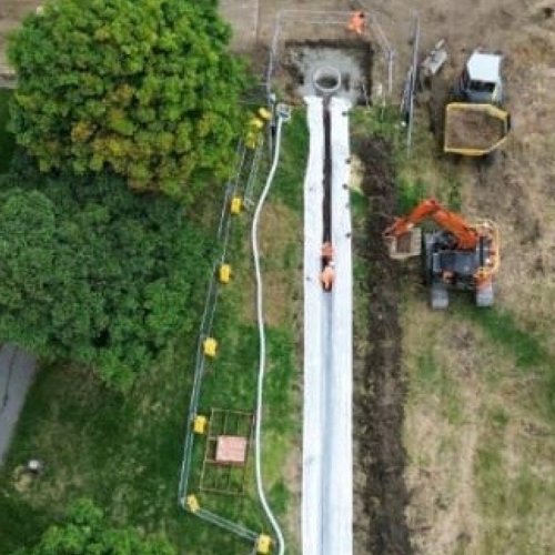 Construction work in a field