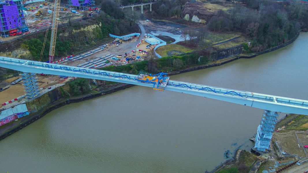 Aerial view of footbridge over River Wear