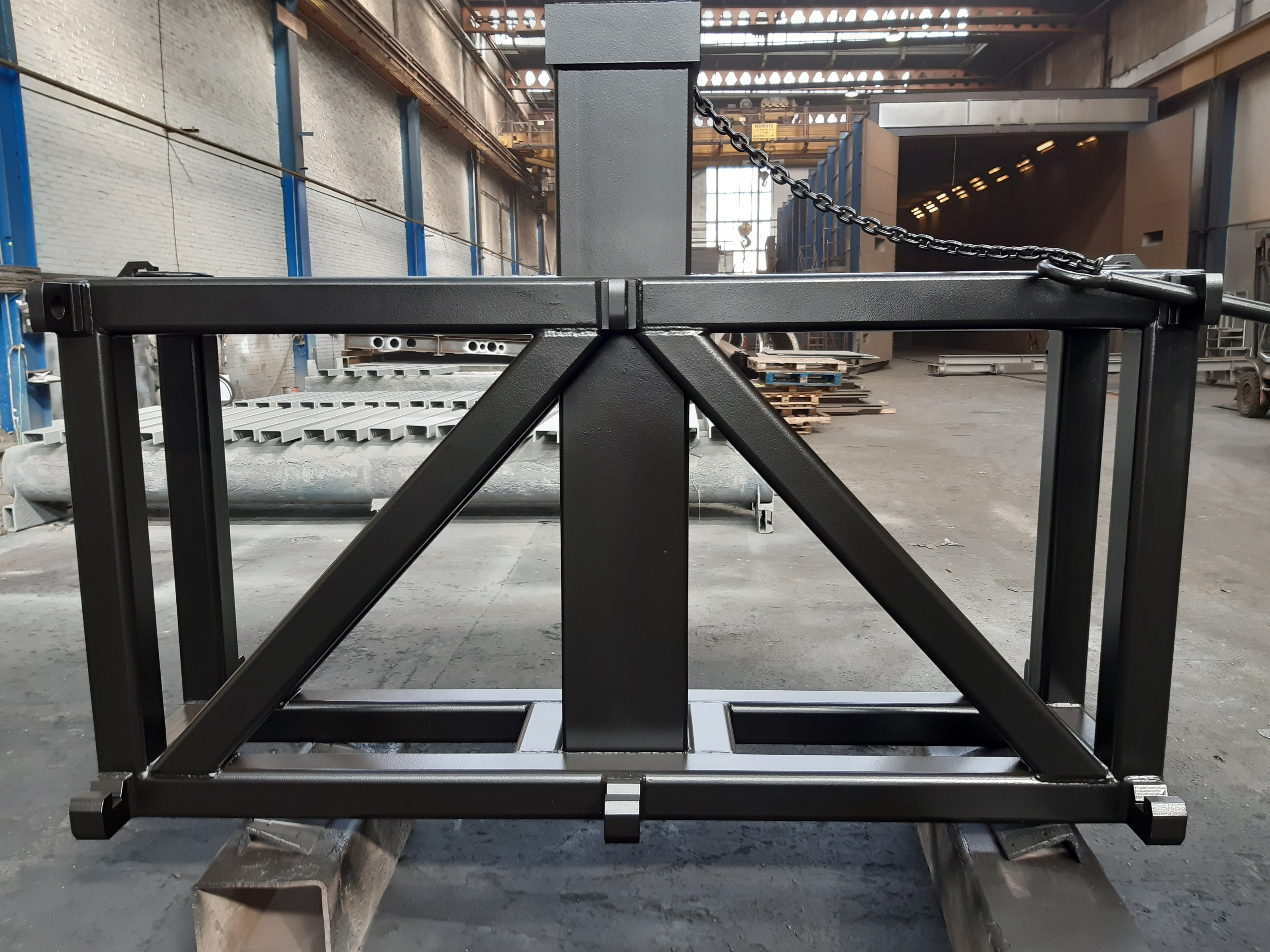 Steel frame in workshop
